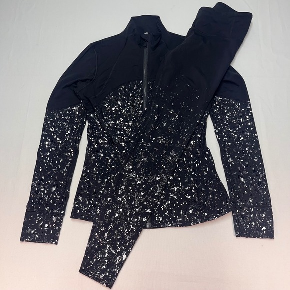 Lululemon White Black  Multi Splatter Jacket and Leggings Athletic Set Women's - Picture 1 of 14